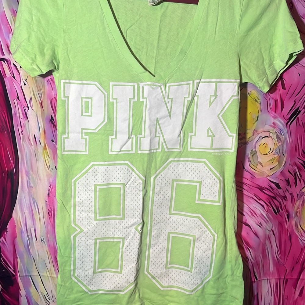 PINK Victoria's Secret 86 Lime Green V-Neck Tee